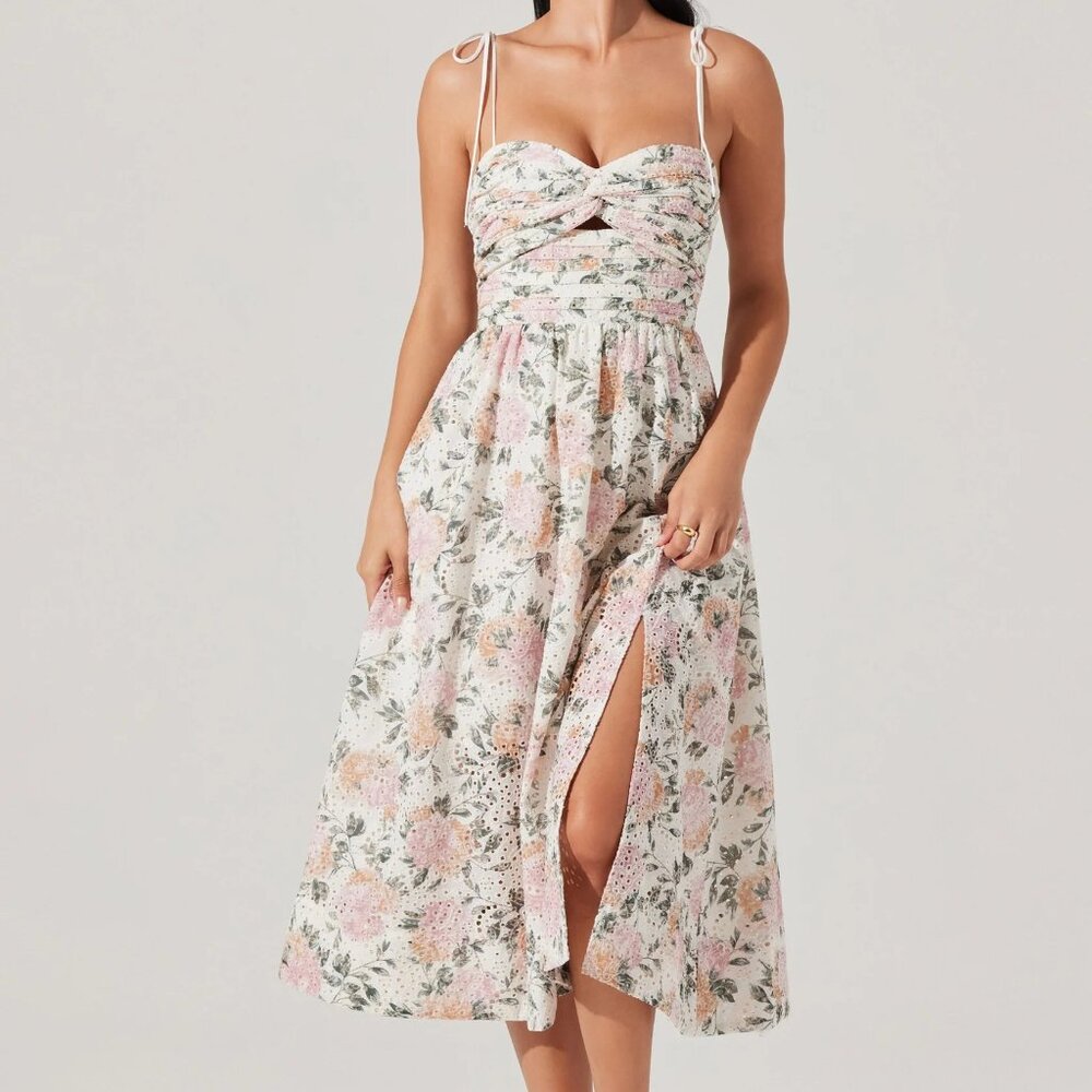 Sariah Pleated Eyelet Midi Dress